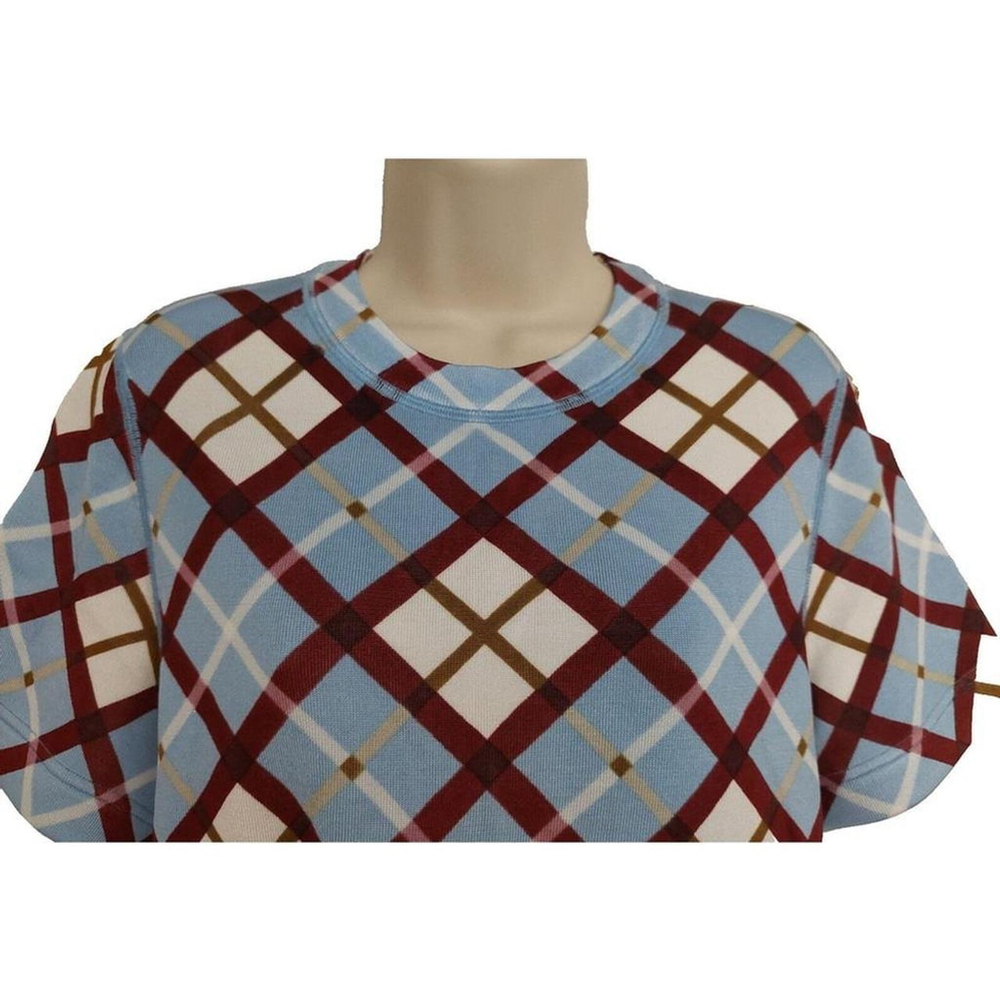 Marc by Marc Jacobs Blue Multi-color Argyle Short Sleeve Top Sz Large - Picture 8 of 8